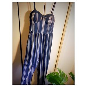 Navy Blue Wide Leg Jumpsuit with Pockets